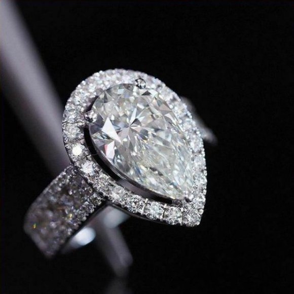 🎀Classic Wedding Pear Water Drop Crystal Clear CZ Elegant Ring, UNVN12271 - Picture 1 of 5